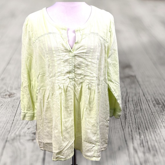 J.Jill Tops - J. Jill XL Lime Green Cotton Gauze Tunic Top Boho‎ Peasant Lightweight Blouse